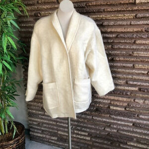 George David Fashions Ivory Mohair Wool Swing Open Drape Jacket Size 18